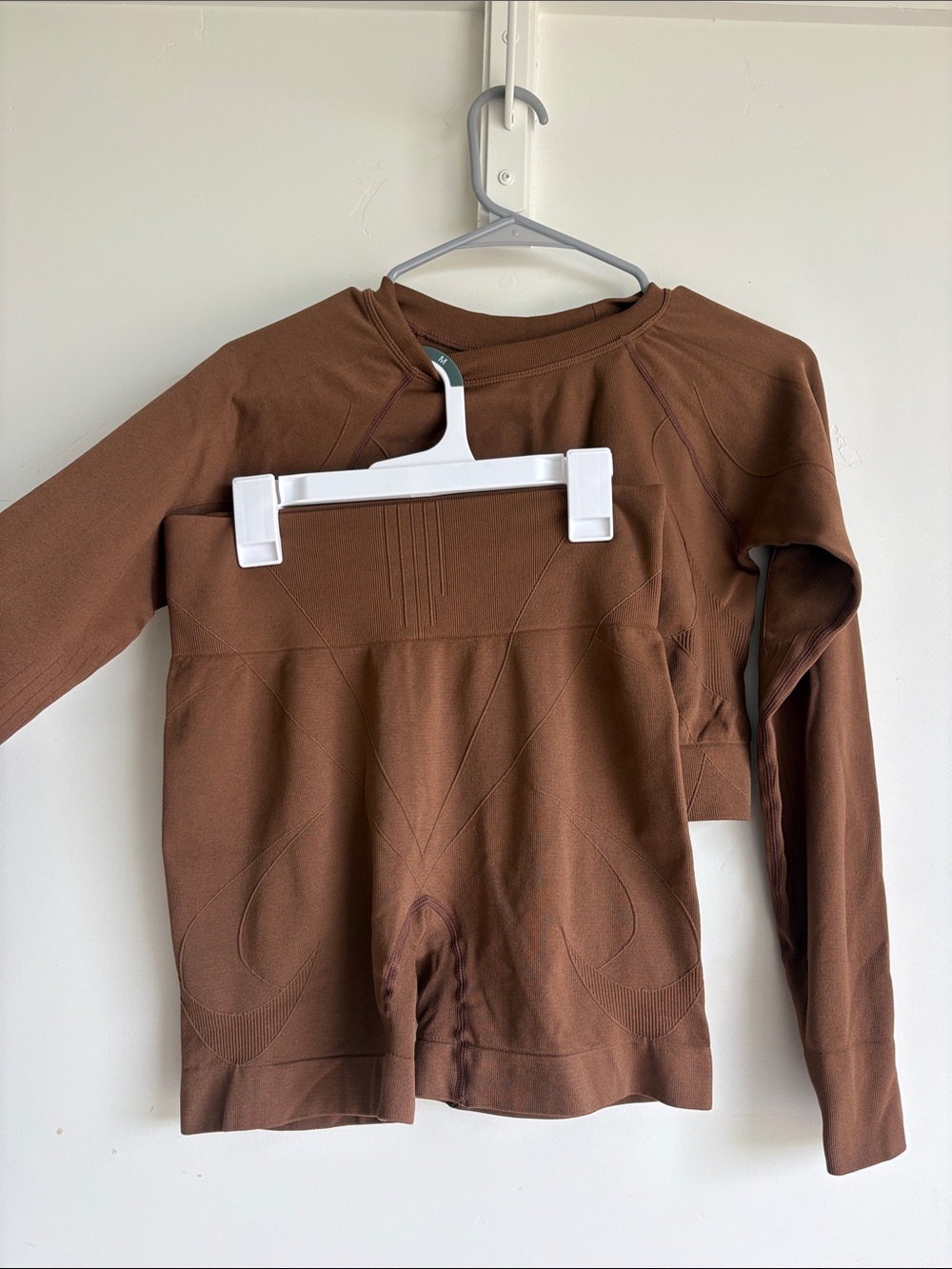 Long Sleeve Top and Shorts Set - Brown